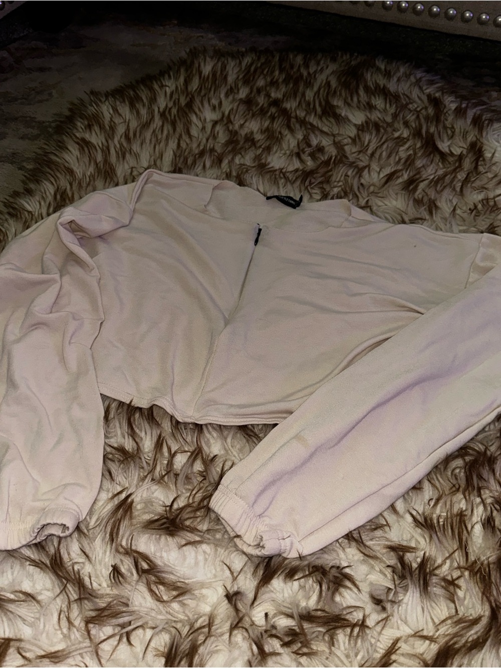 Cropped Light Tan/Cream Zip-Front Women's Sweater